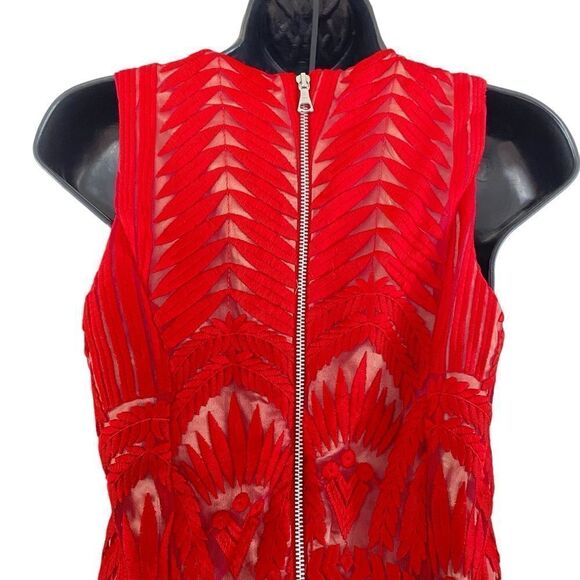 Bardot Lipstick Red Mesh Lace Embroidered Sheath Dress Sz 4/XS - Picture 7 of 14
